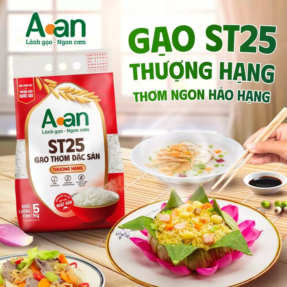 Combo 2 túi Gạo ST25 thượng hạng Aan túi 5kg - Bao bì mới - Chính hãng Gạo sạch Aan - 2