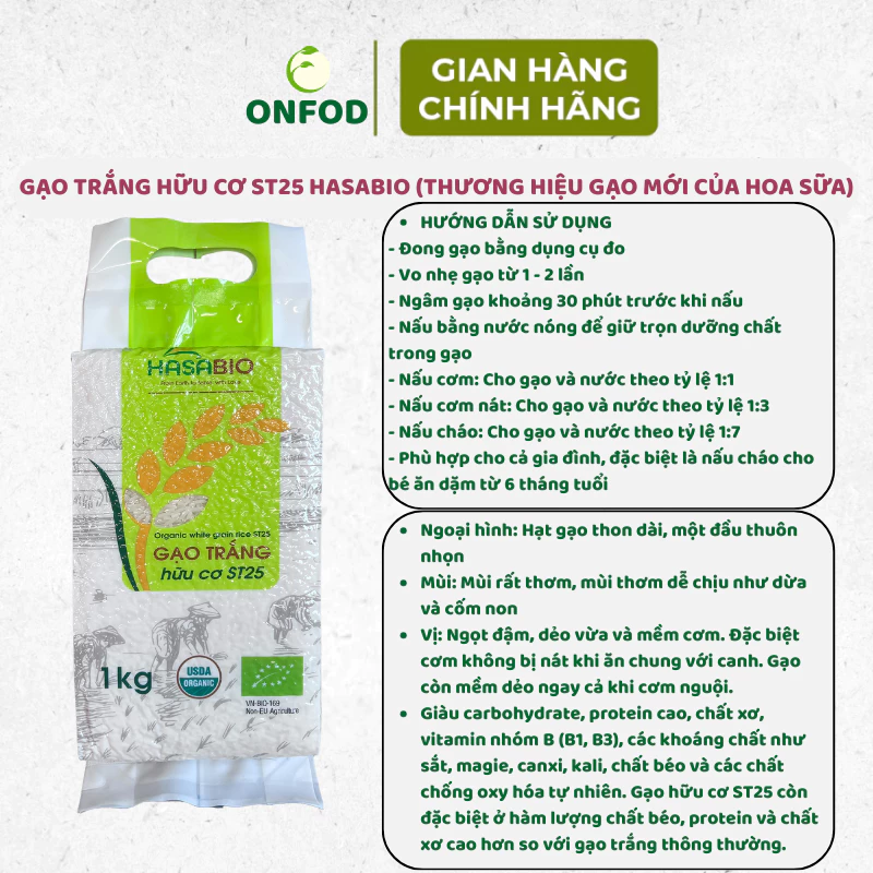 Gạo trắng hữu cơ ST25, Japonica, lứt đỏ 1kg Hoa Sữa ONFOD nấu cháo ăn dặm cho bé hộp đẹp - 2