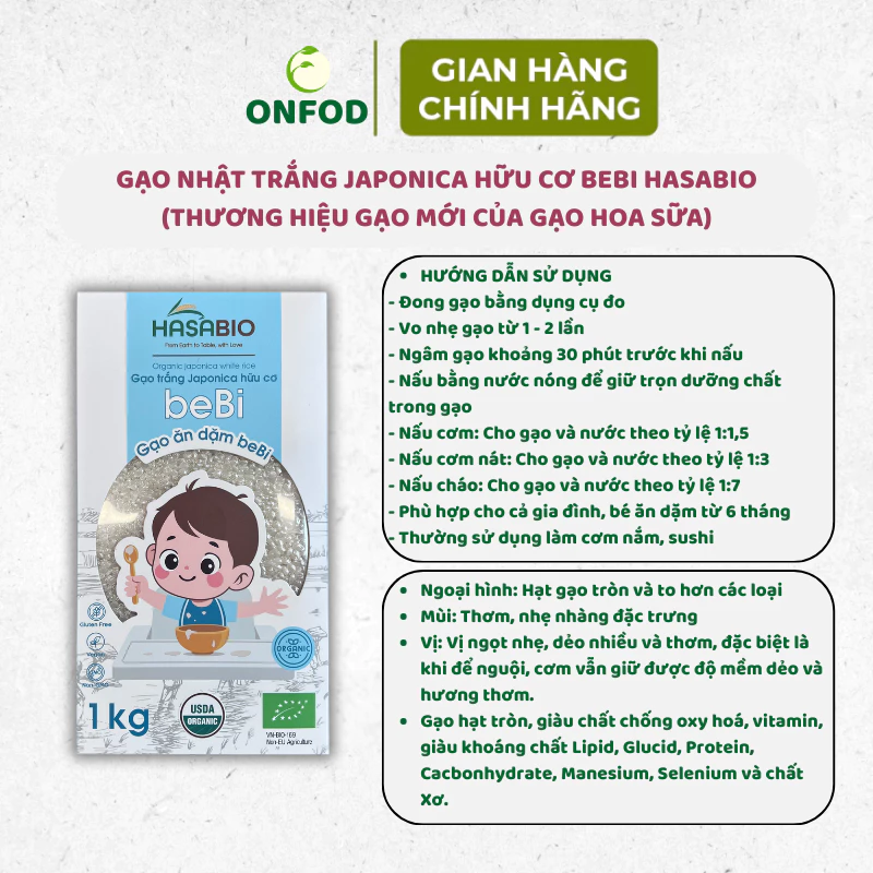 Gạo trắng hữu cơ ST25, Japonica, lứt đỏ 1kg Hoa Sữa ONFOD nấu cháo ăn dặm cho bé hộp đẹp - 3