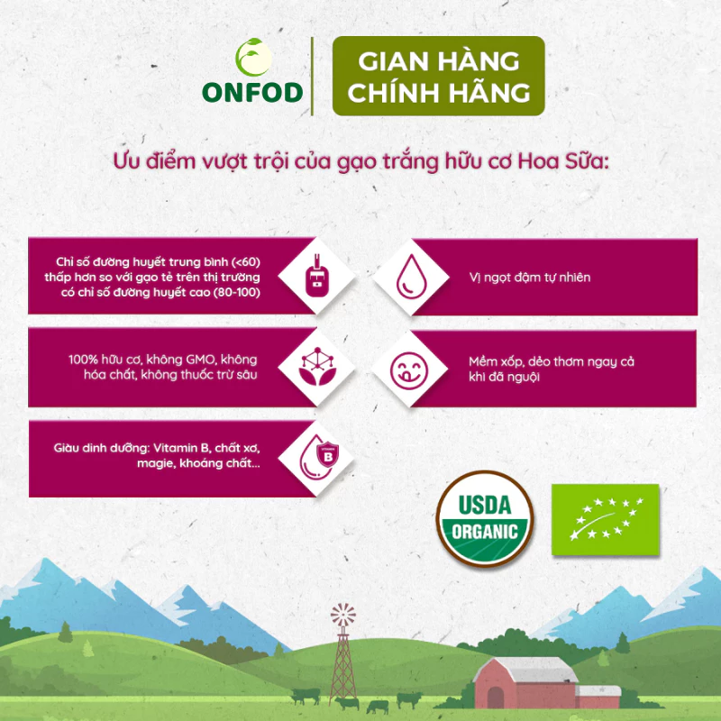 Gạo trắng hữu cơ ST25, Japonica, lứt đỏ 1kg Hoa Sữa ONFOD nấu cháo ăn dặm cho bé hộp đẹp - 6