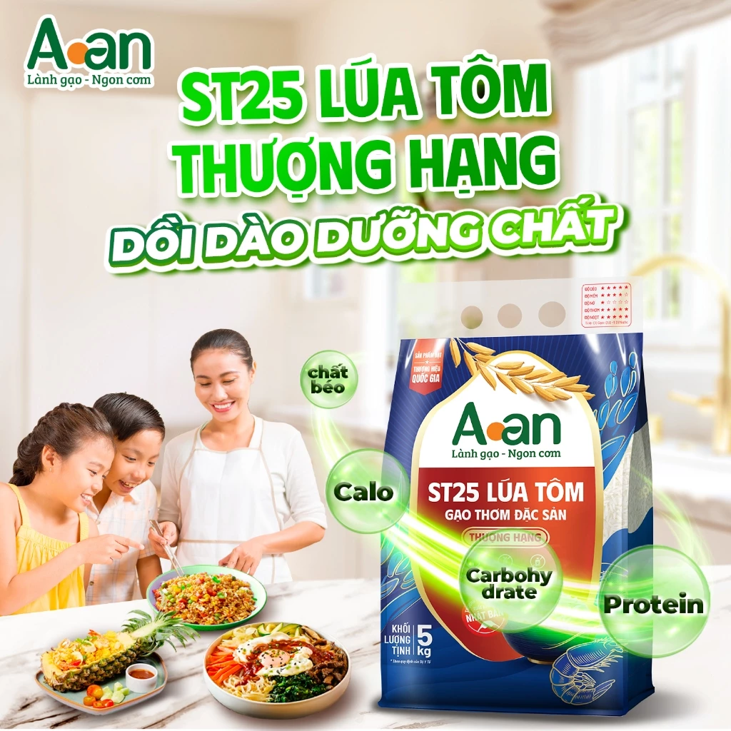Gạo ST25 Lúa Tôm thượng hạng Aan Túi 5kg - bao bì mới - Chính hãng Gạo sạch Aan - 4