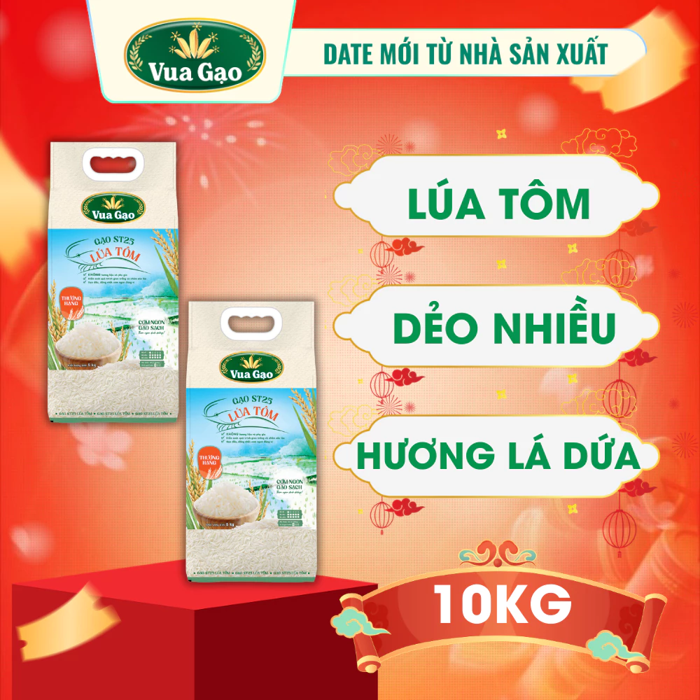 Combo 2 Túi Gạo ST25 Lúa Tôm 5kg – Thương hiệu Vua Gạo - Tổng 10kg