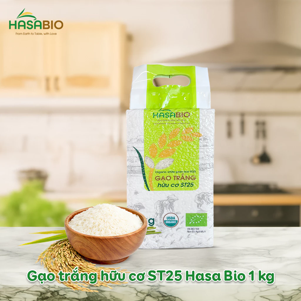Gạo trắng hữu cơ ST25 Hoa Nắng/Hasa Bio 1kg