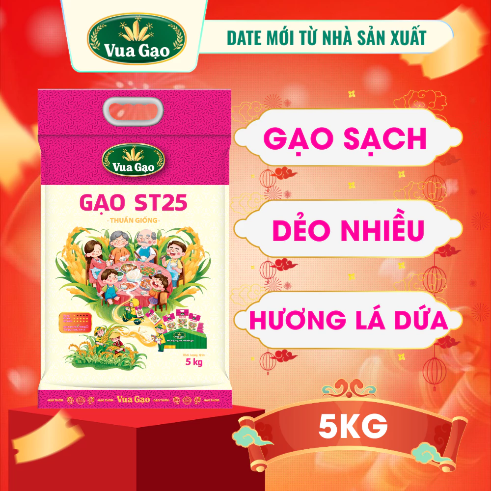 5kg Gạo ST25 Thương Hiệu Vua Gạo Dẻo Mềm Thơm