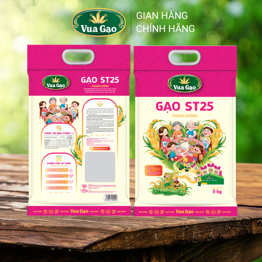 5kg Gạo ST25 Thương Hiệu Vua Gạo Dẻo Mềm Thơm - 5