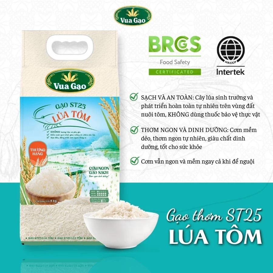 Gạo ST25 Lúa Tôm - Túi 5kg - Thương hiệu Vua Gạo