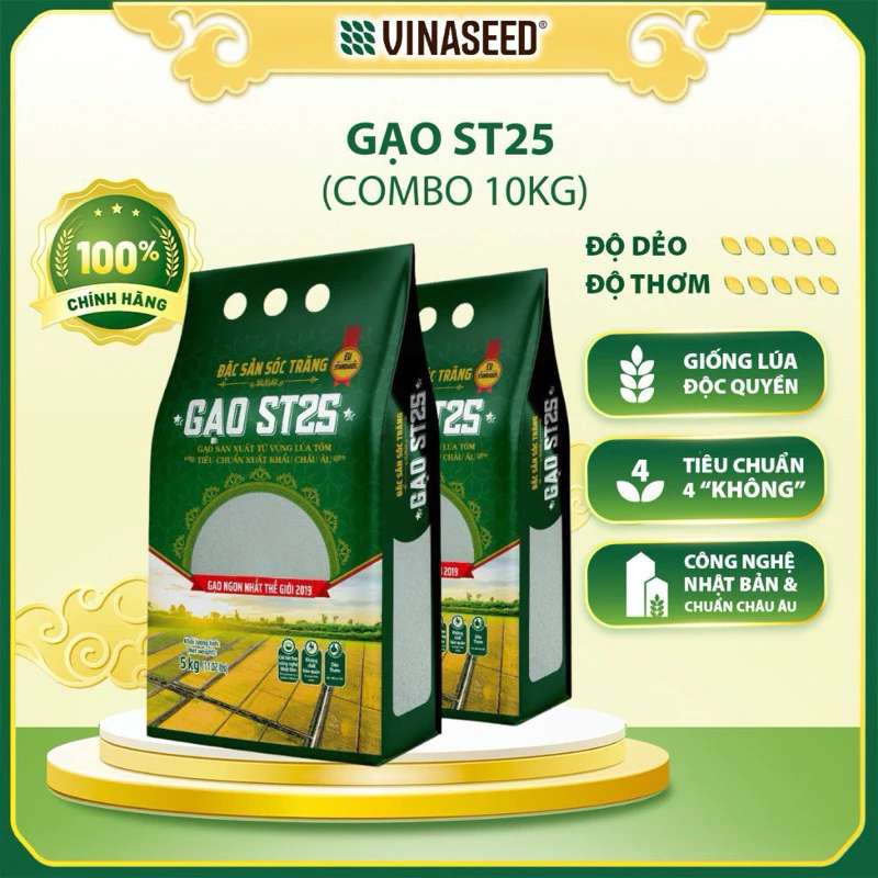 Combo 2 Gạo ST25 Ngon nhất thế giới năm 2019 Vinaseed 5kg - Dẻo, thơm, giàu dinh dưỡng