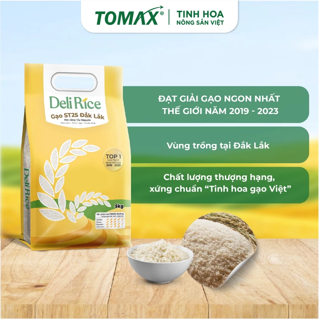Gạo Đặc Sản ST25 Deli Rice thượng hạng, dẻo thơm túi 1kg, 5kg - TOMAX - 4