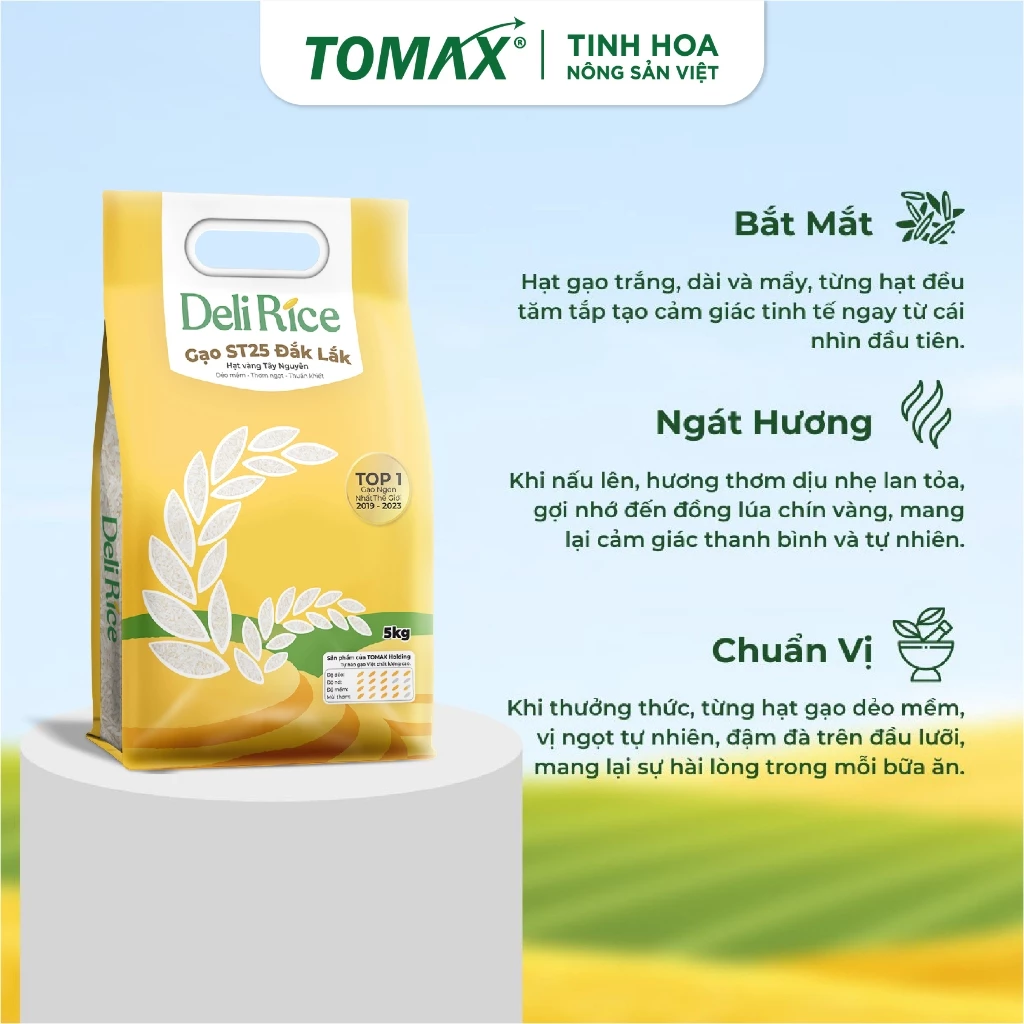Gạo Đặc Sản ST25 Deli Rice thượng hạng, dẻo thơm túi 1kg, 5kg - TOMAX - 6