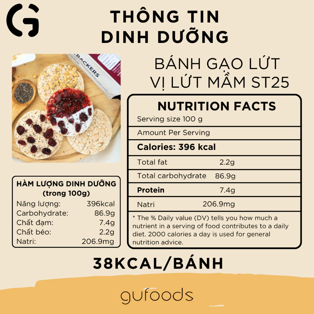 Bánh gạo lứt mầm ST25 GUfoods (bánh mầm) - Giàu chất xơ & GABA tự nhiên, Không chiên dầu, Không đường (170g/300g/510g) - 3