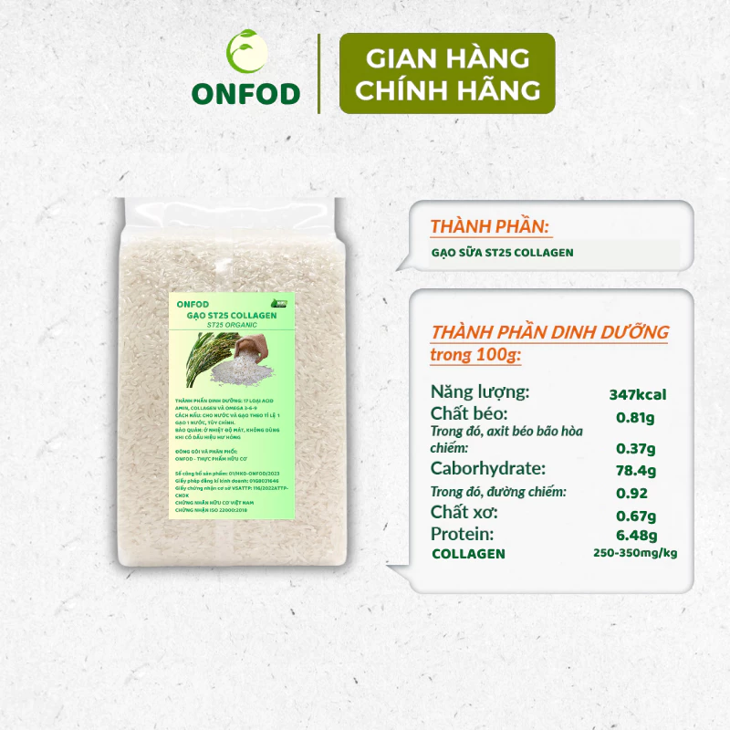 Gạo sữa ăn dặm cho bé ST25 Collagen hữu cơ ONFOD nấu cơm cháo ăn kiêng giảm cân cho người tiểu đường eat clean - 3