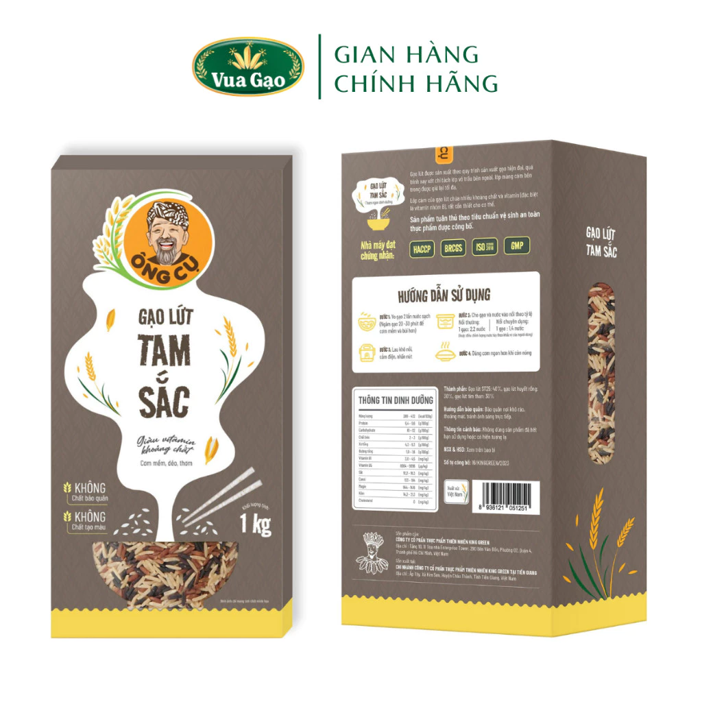 Gạo Lứt Tam Sắc - Hỗn Hợp Lứt Huyết Rồng, Lứt Tím Than, Lứt ST25 - Thương Hiệu Ông Cụ - Hộp 1kg - 4