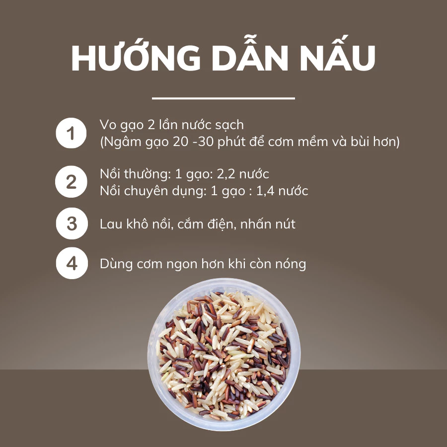 Gạo Lứt Tam Sắc - Hỗn Hợp Lứt Huyết Rồng, Lứt Tím Than, Lứt ST25 - Thương Hiệu Ông Cụ - Hộp 1kg - 5