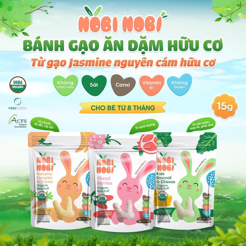 Bánh gạo Jasmine Hữu Cơ NOBI NOBI cho bé ăn dặm từ 6m