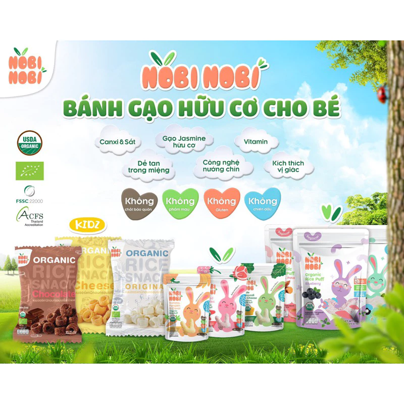 Bánh gạo Jasmine Hữu Cơ NOBI NOBI cho bé ăn dặm từ 6m - 6