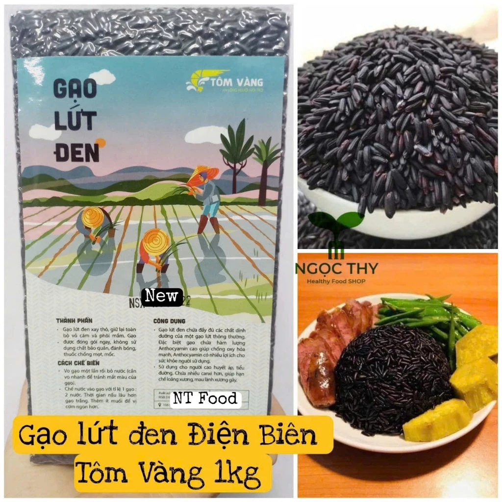 Gạo lứt đen Điện Biên, gạo lứt tím than Tôm Vàng 1kg, gạo dẻo ăn giảm cân