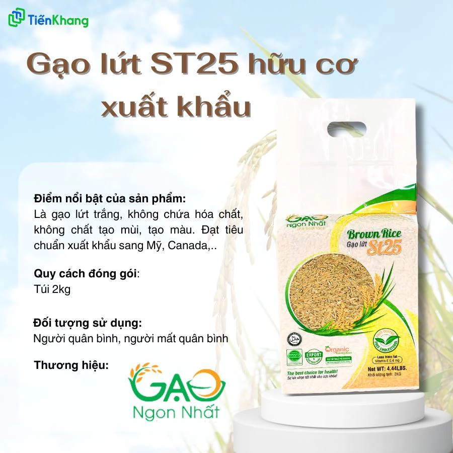 Gạo lứt ST25 hữu cơ - Túi 2kg - Gạo lứt trắng mềm dẻo xuất khẩu - Ăn lành mạnh, healthy, ăn thực dưỡng Tiến Khang - 2