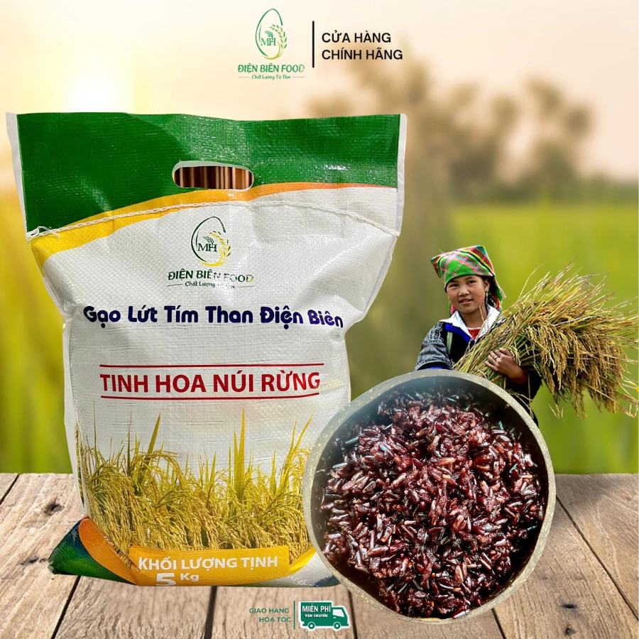 Gạo Lứt Đen Điện Biên, Gạo Lứt Tím Than Điện Biên đóng bao dẻo ngon thơm tự nhiên