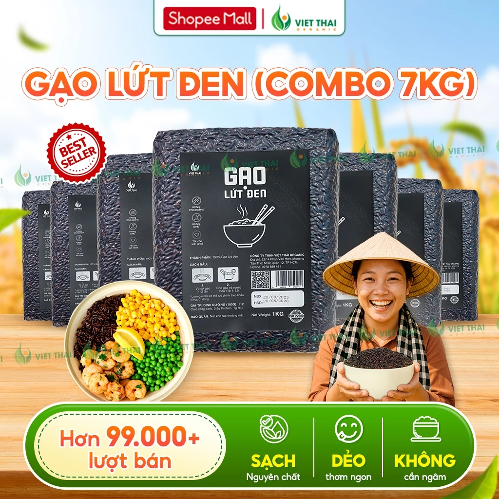 [Combo 7Kg Siêu Hời] Gạo Lứt Đen Việt Thái Organic Gạo Lứt Không Cần Ngâm Dẻo Mềm Ít Calo Eat Clean