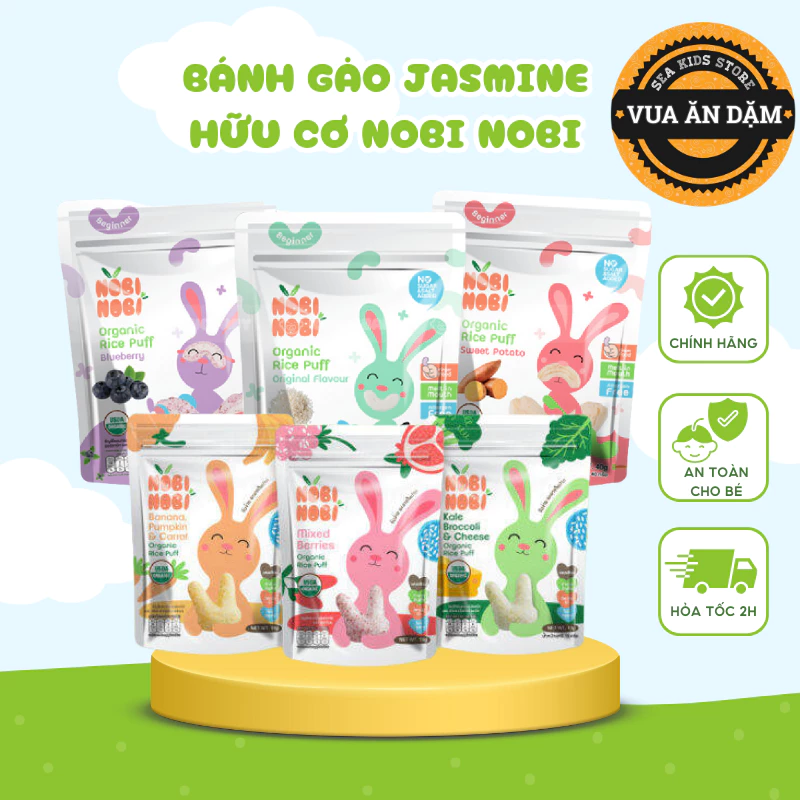 Bánh gạo Jasmine Hữu Cơ NOBI NOBI cho bé ăn dặm từ 6m