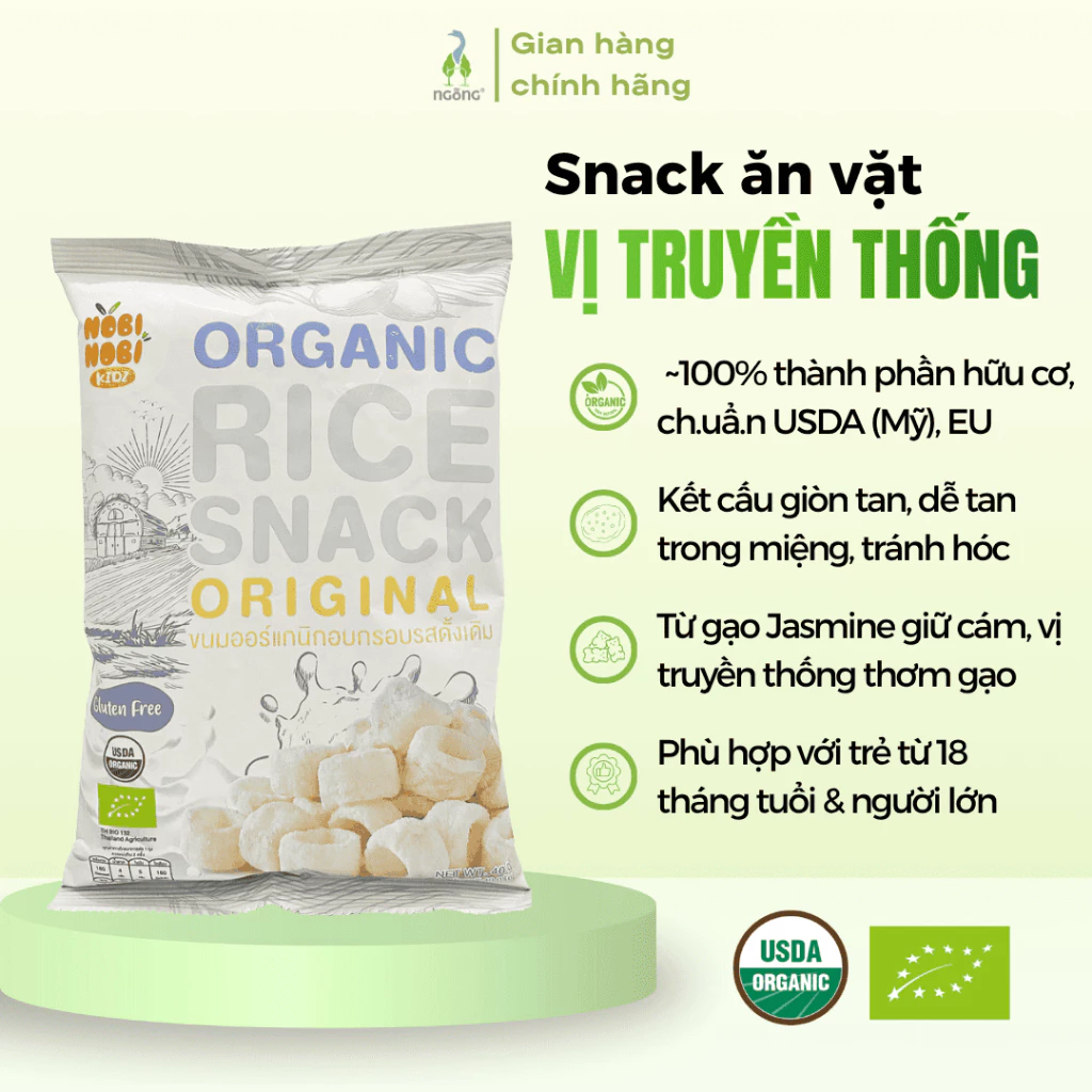 Snack Ăn Vặt Nobi Nobi Hữu Cơ Từ Gạo Jasmine Không Chiên Dầu Healthy Cho Bé Từ 18 Tháng Vị Sô Cô La/Phô Mai/Truyền Thống - 3