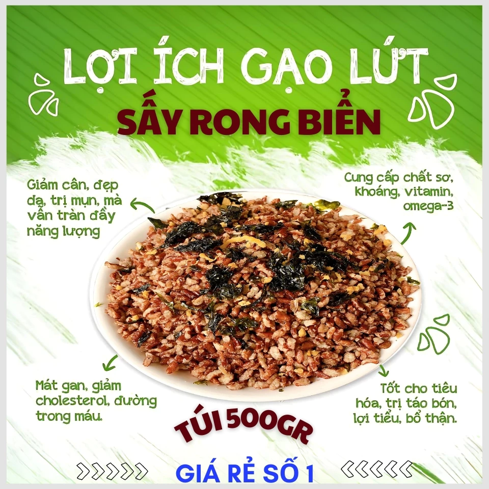 Gạo lứt giảm cân, gạo lứt huyết rồng rong biển, gạo lứt rong biển, phù hợp ăn kiềng tiểu đường 1Kg