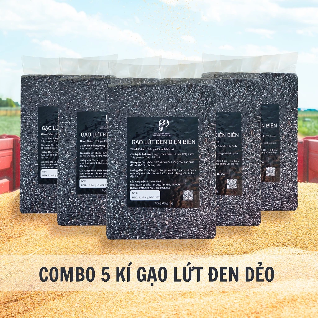 Combo 5 Kí Gạo Lứt Đen Dẻo Điện Biên (LOẠI NGON) - Gạo Lứt Đen Hữu Cơ Cho Người Ăn Kiêng Giảm Cân