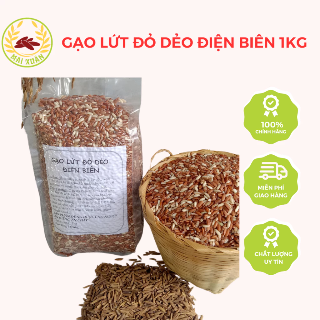 Gạo lứt dẻo Điện Biên ăn kiêng, giảm cân, cho người tiểu đường, túi 1kg- Gạo lứt Mai Xuân - 3