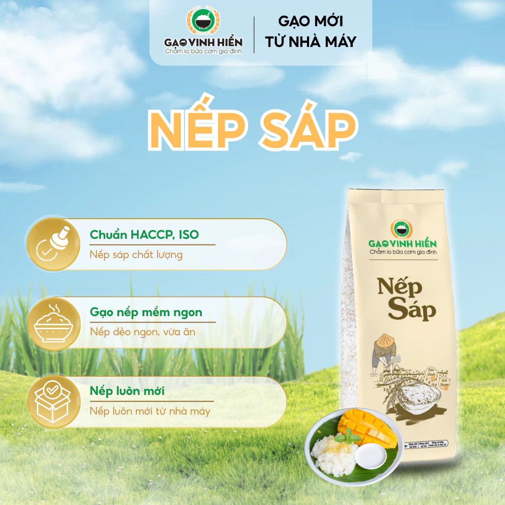 [2 LOẠI NẾP] Combo Nếp Cái Hoa Vàng 1KG và Nếp Sáp 1KG Vinh Hiển - Thơm, dẻo, mềm ngon - 3