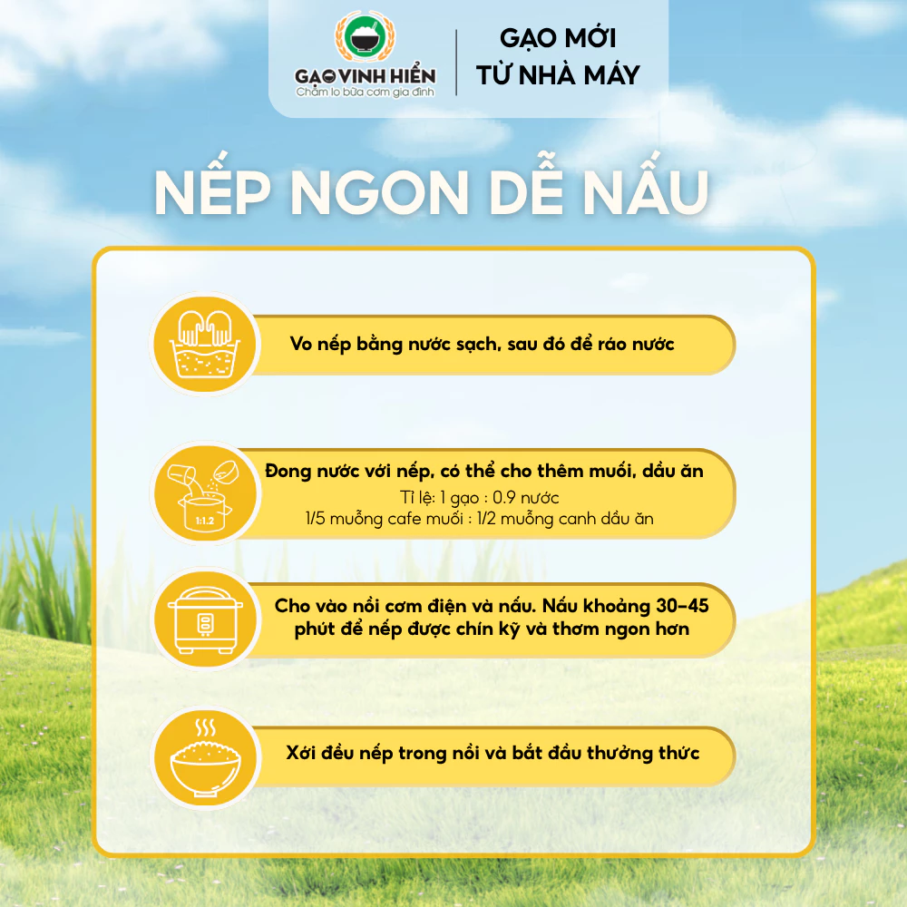 [2 LOẠI NẾP] Combo Nếp Cái Hoa Vàng 1KG và Nếp Sáp 1KG Vinh Hiển - Thơm, dẻo, mềm ngon - 4