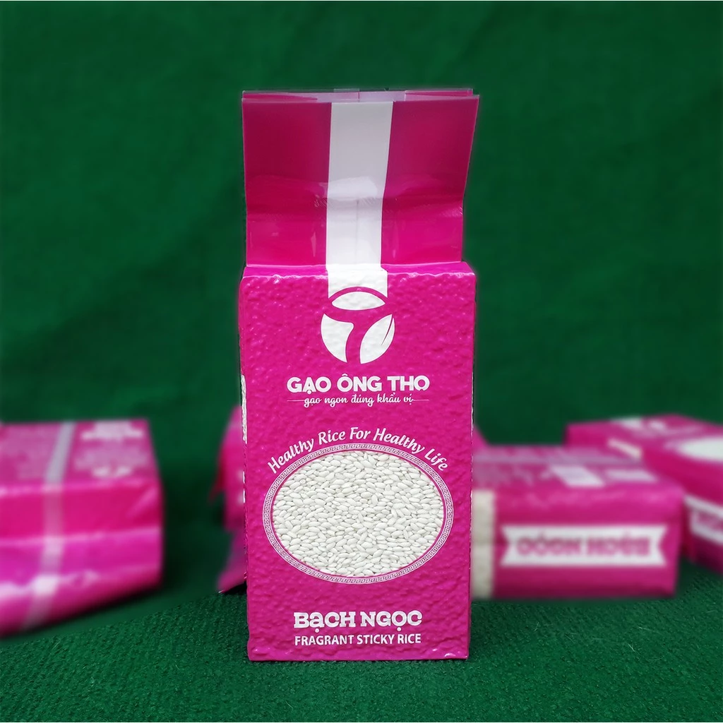 Gạo Nếp Bắc Bạch Ngọc Túi 1Kg - Gạo Ông Thọ - Nếp cái hoa vàng, Hạt tròn đều, cơm dẻo mềm