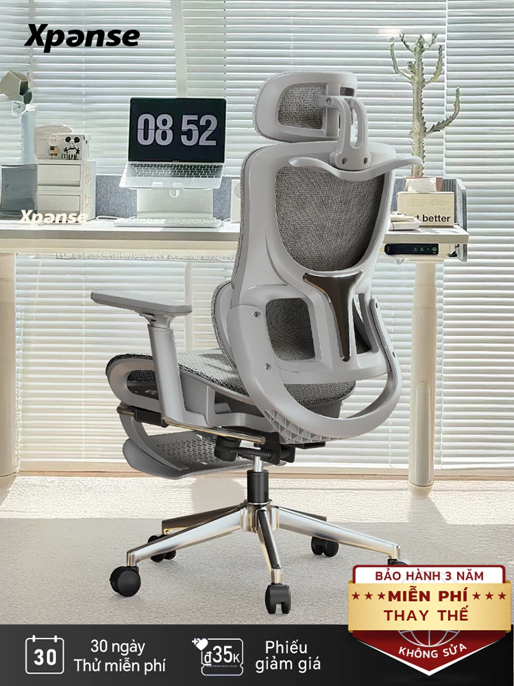 Xpanse Ghế công thái học 155° tựa lưng, hỗ trợ thắt lưng α, lưới thoáng khí, đệm dày nâng cấp, tay vịn 4D