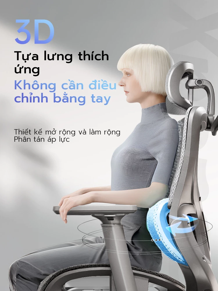 Xpanse Ghế công thái học 155° tựa lưng, hỗ trợ thắt lưng α, lưới thoáng khí, đệm dày nâng cấp, tay vịn 4D - 2