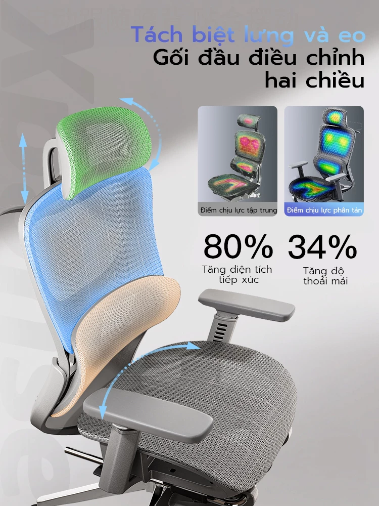 Xpanse Ghế công thái học 155° tựa lưng, hỗ trợ thắt lưng α, lưới thoáng khí, đệm dày nâng cấp, tay vịn 4D - 3