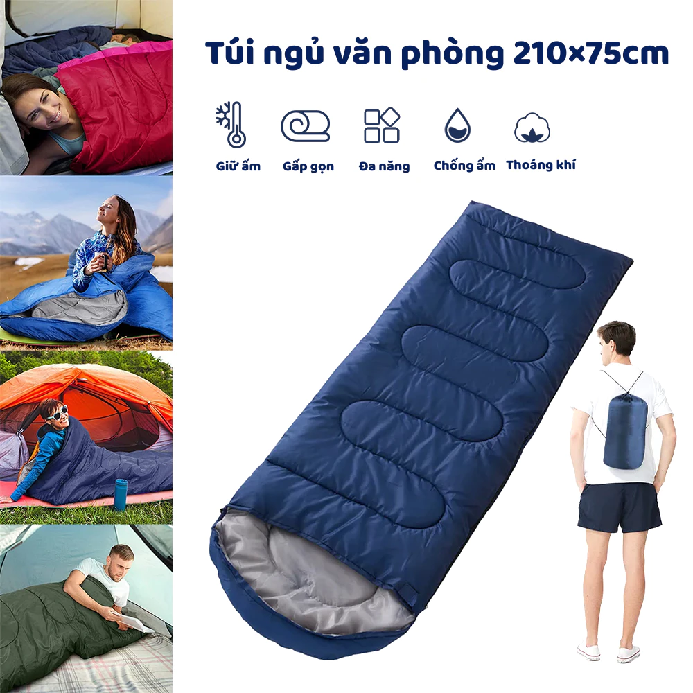 Túi ngủ văn phòng gấp gọn đa năng, túi ngủ đi phượt, dã ngoại có khoá kéo, có trùm đầu - 2