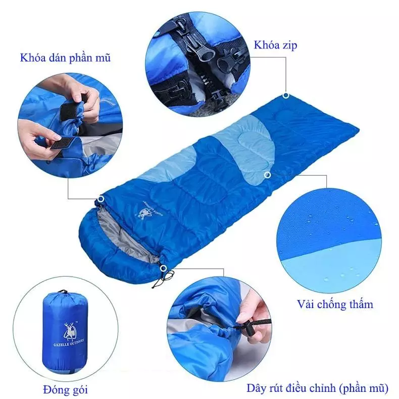 Túi ngủ văn phòng gấp gọn đa năng, túi ngủ đi phượt, dã ngoại có khoá kéo, có trùm đầu - 3