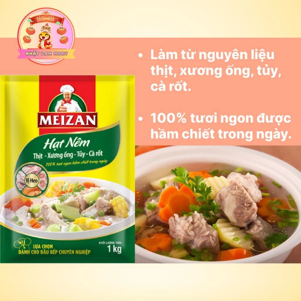 COMBO 2 GÓI Hạt Nêm Meizan Vị Heo 1kg – Hạt Nêm Thịt Xương Ống Tủy Cà Rốt – Gói 1kg Tiết Kiệm - 4