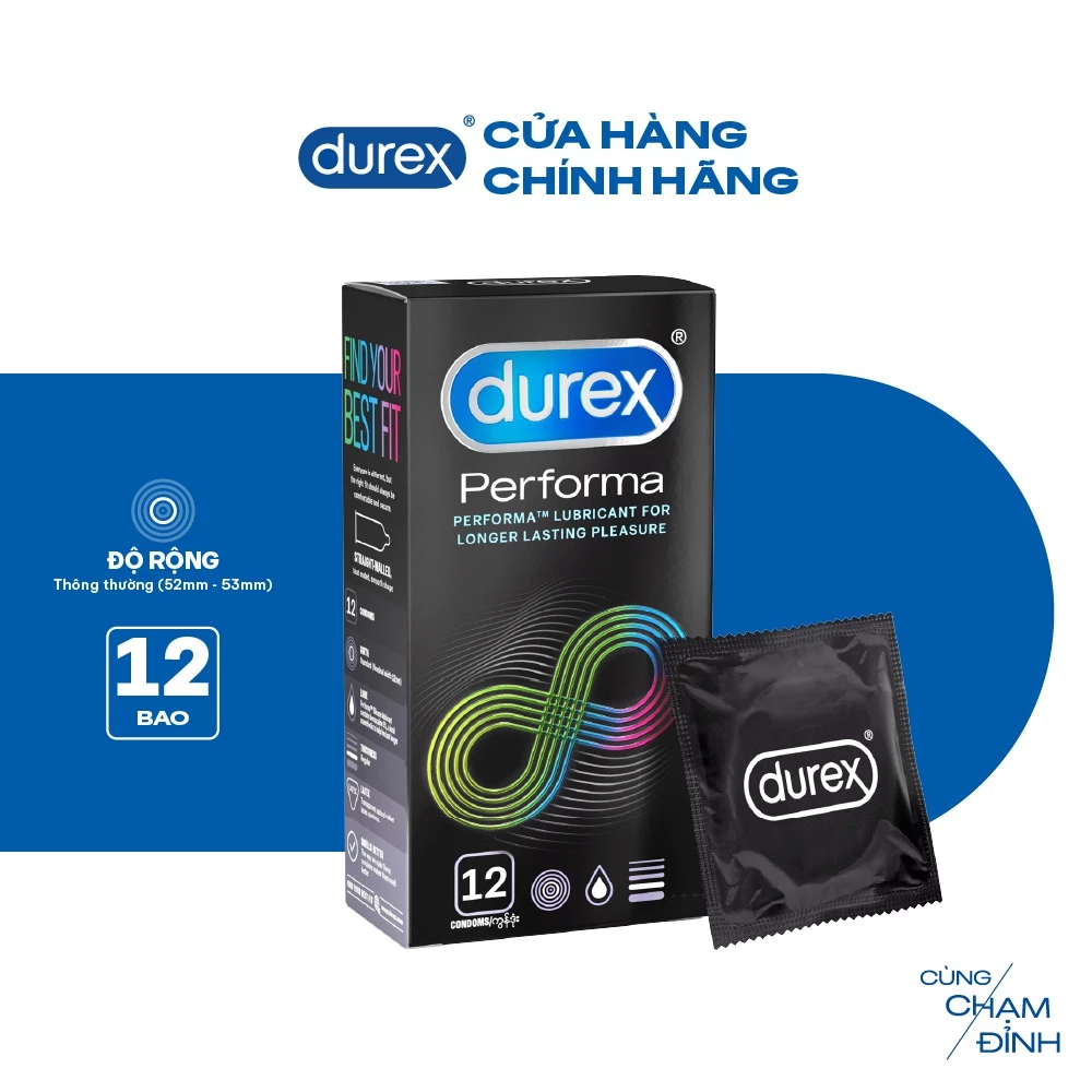 Bao cao su Durex Performa kéo dài thời gian, size 52mm, hộp 12 bao - 2