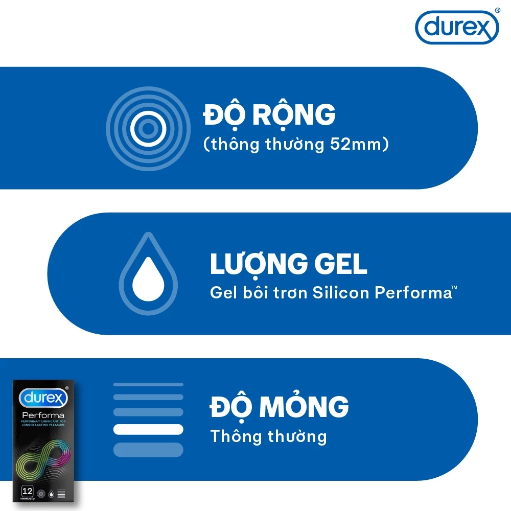 Bao cao su Durex Performa kéo dài thời gian, size 52mm, hộp 12 bao - 3