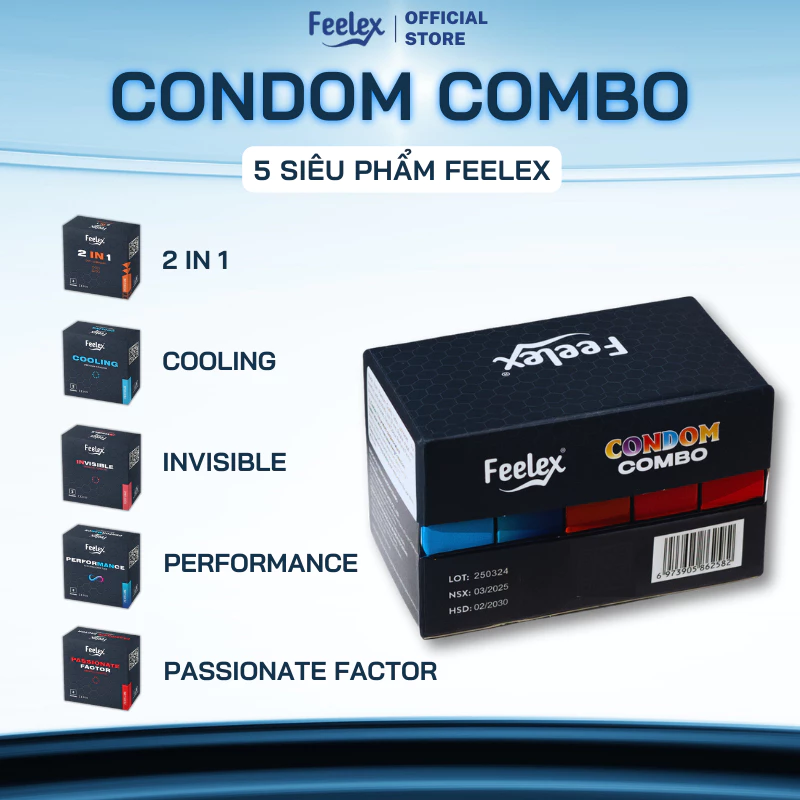 Combo bao cao su Feelex siêu mỏng 5 trong 1 đa dạng, nhiều tính năng, nhiều gel bôi trơn - 15 chiếc bcs - 3