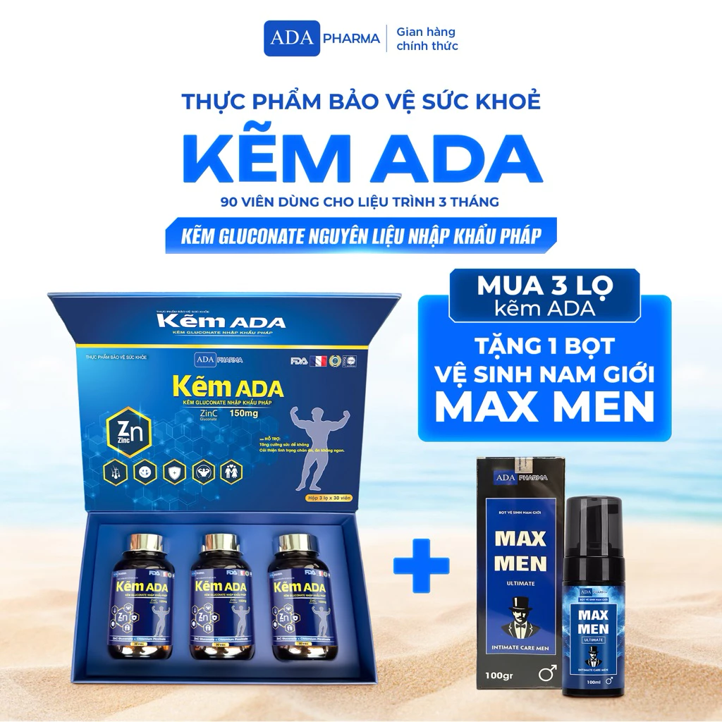 Kẽm ADA 150mg Gluconate Nguyên Liệu Nhập Pháp - Hỗ trợ tăng cường sức khỏe, đề kháng + Quà tặng