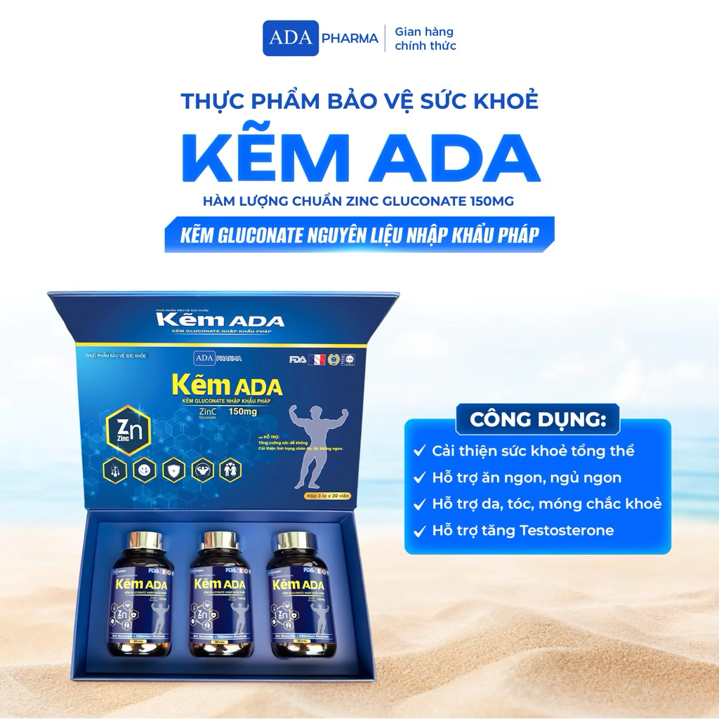 Kẽm ADA 150mg Gluconate Nguyên Liệu Nhập Pháp - Hỗ trợ tăng cường sức khỏe, đề kháng + Quà tặng - 2