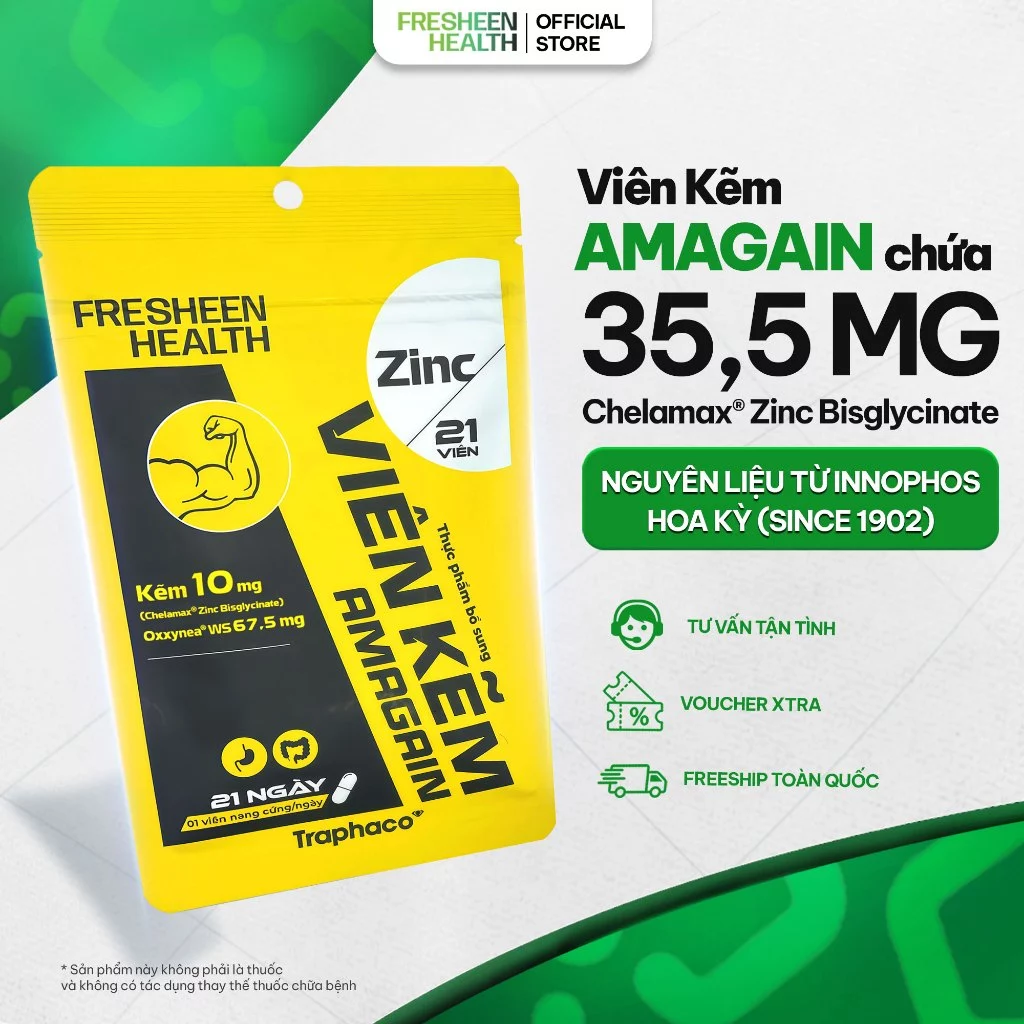 [Combo 3] Viên kẽm AMAGAIN sản xuất tại Traphaco CNC - Kẽm Chelamax® Bisglycinate phân phối bởi Fresheen Health