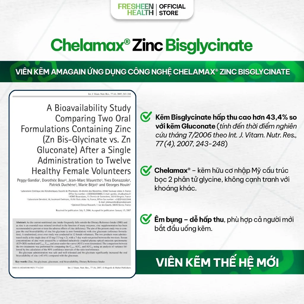 [Combo 3] Viên kẽm AMAGAIN sản xuất tại Traphaco CNC - Kẽm Chelamax® Bisglycinate phân phối bởi Fresheen Health - 2