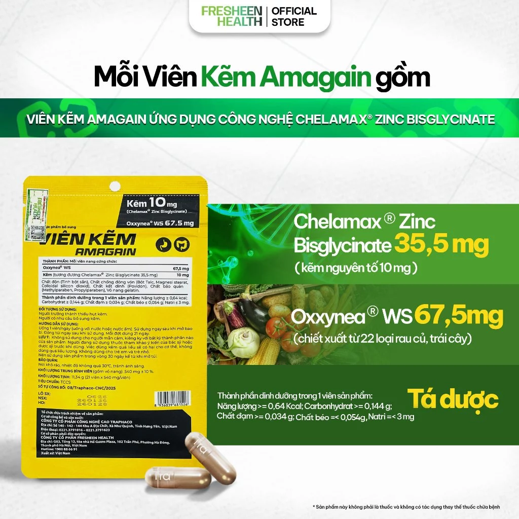 [Combo 3] Viên kẽm AMAGAIN sản xuất tại Traphaco CNC - Kẽm Chelamax® Bisglycinate phân phối bởi Fresheen Health - 5