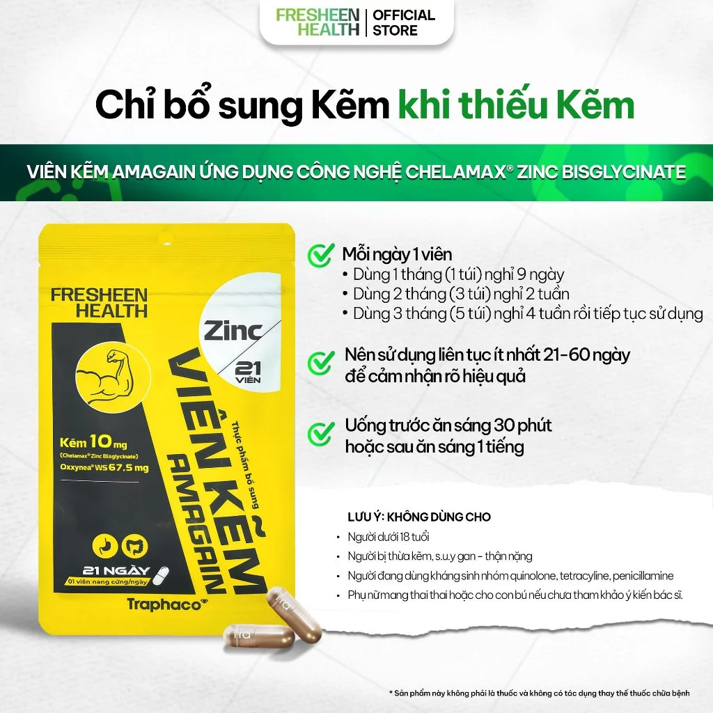 [Combo 3] Viên kẽm AMAGAIN sản xuất tại Traphaco CNC - Kẽm Chelamax® Bisglycinate phân phối bởi Fresheen Health - 6
