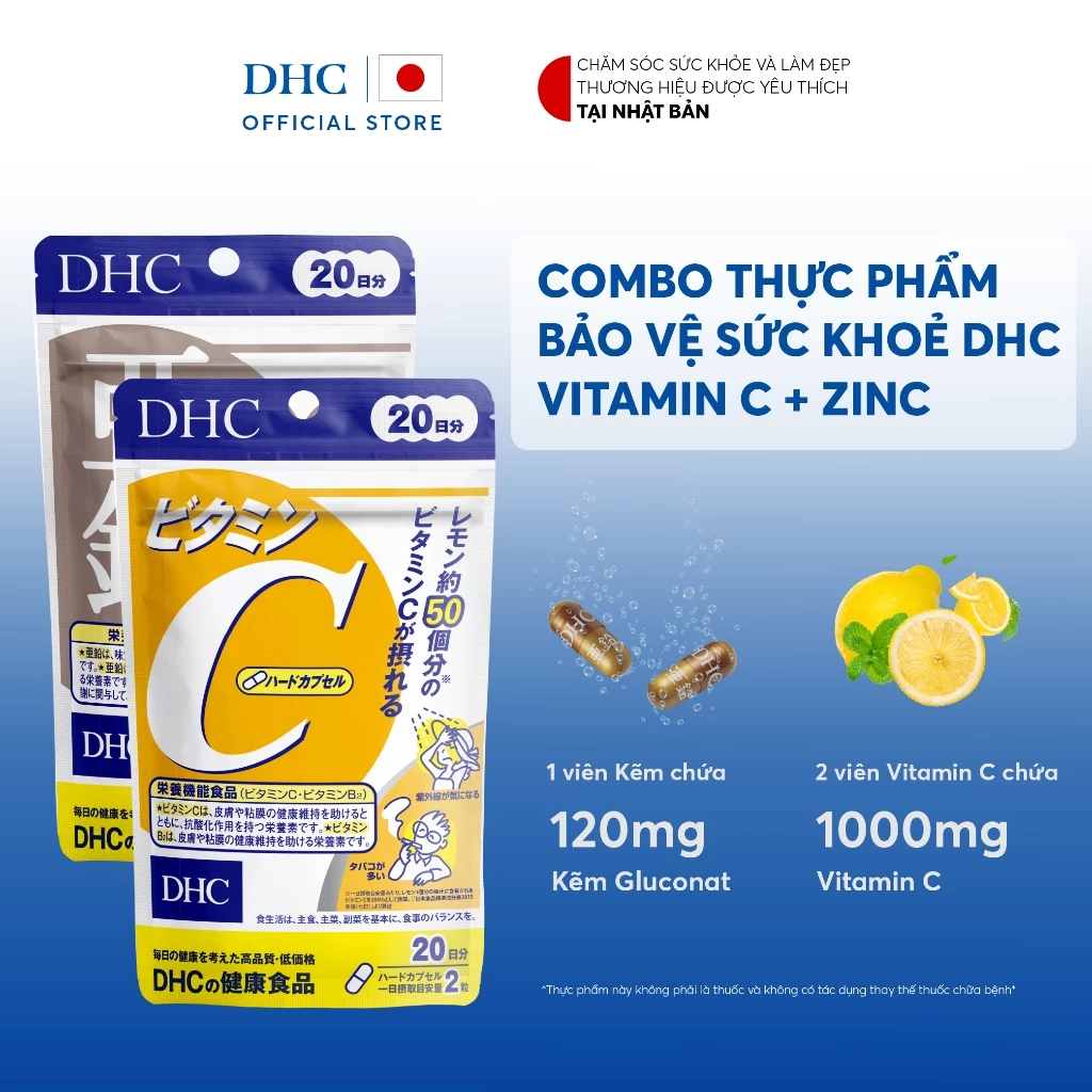 Combo Viên uống DHC Vitamin C + Kẽm hỗ trợ giảm thâm, sáng da & duy trì sức khoẻ (20 ngày) - TPBVSK DHC Vitamin C + Zinc - 2