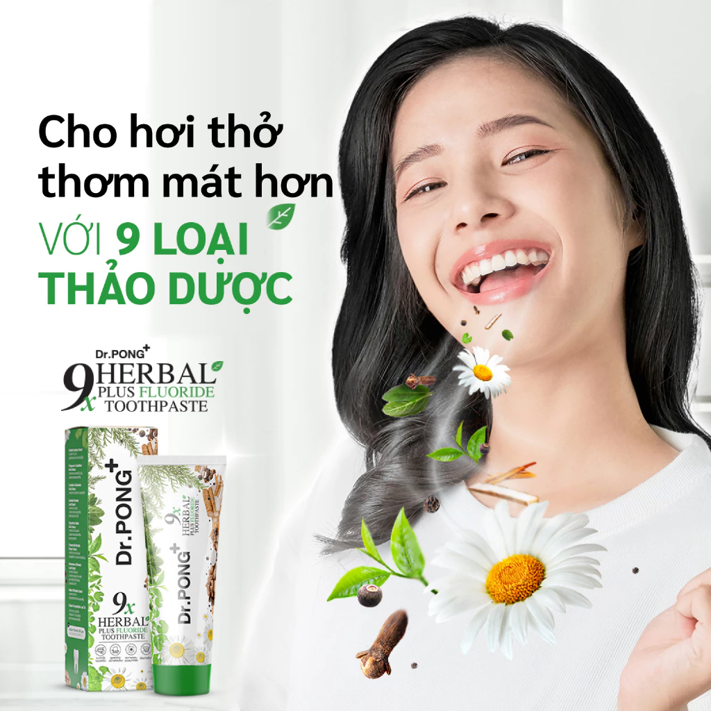 Kem đánh răng 9 loại thảo dược hỗ trợ giảm viêm lợi, hỗ trợ giảm mùi hôi miệng Dr.PONG 9x herbal plus fluoride toothpast - 5
