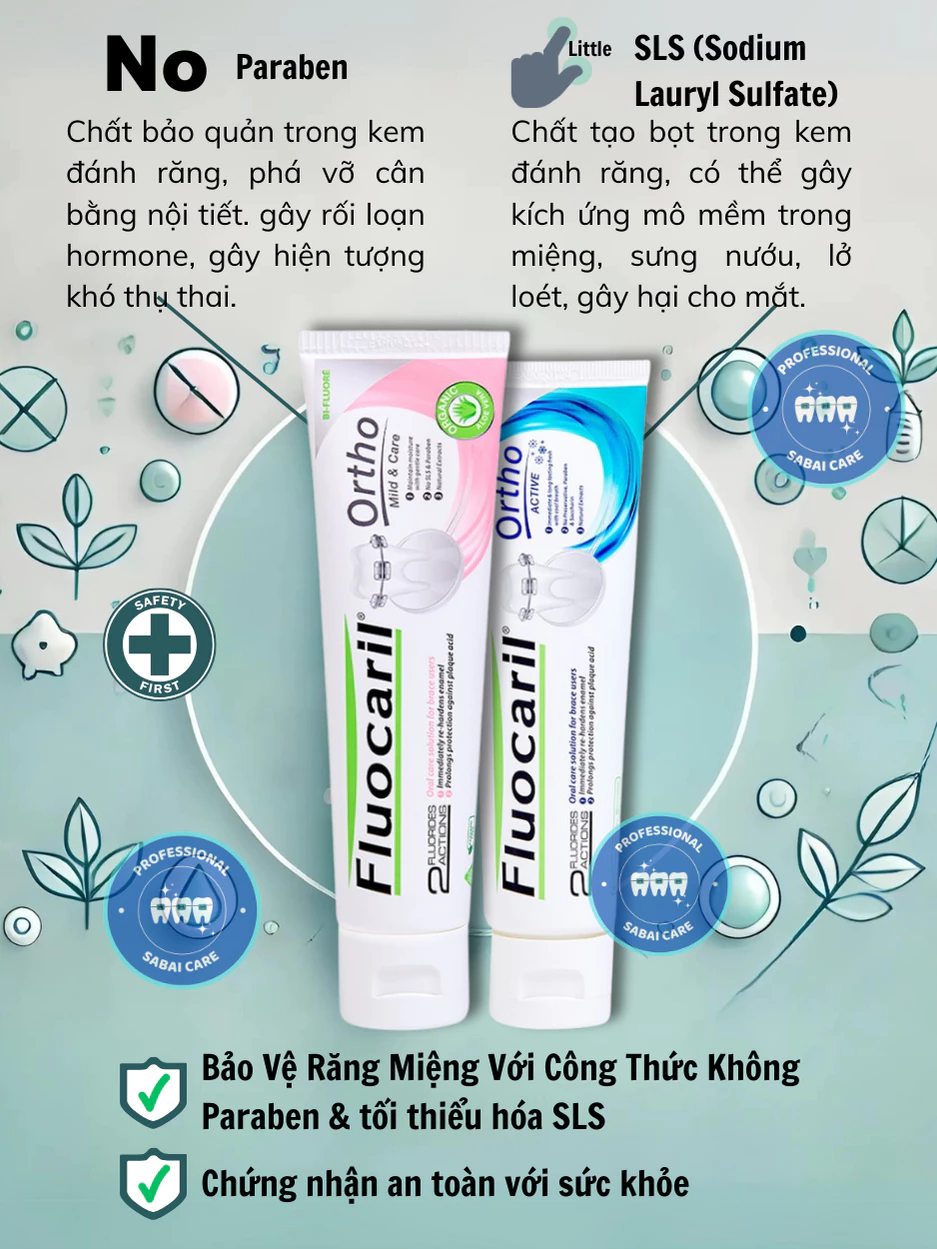 Kem đánh răng cho người niềng răng Sabai Fluocaril Thái Lan, kem đánh răng ngừa sâu răng, bảo vệ men răng Sabai Care - 2