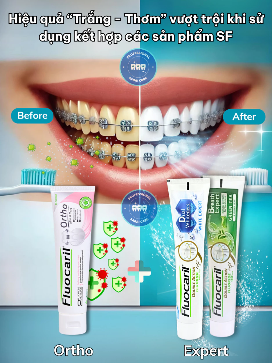 Kem đánh răng cho người niềng răng Sabai Fluocaril Thái Lan, kem đánh răng ngừa sâu răng, bảo vệ men răng Sabai Care - 4